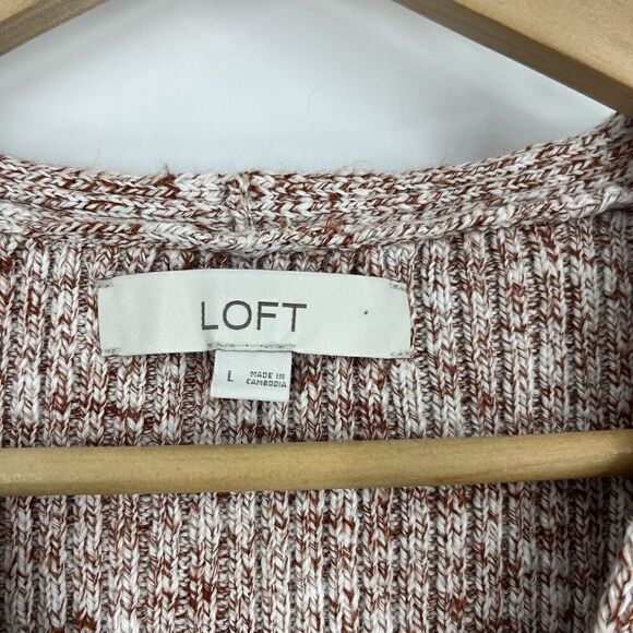 Loft Sweater Size Large Womens Rust Ribbed Knit V Neck Pullover Dolman Sleeve - Picture 3 of 7